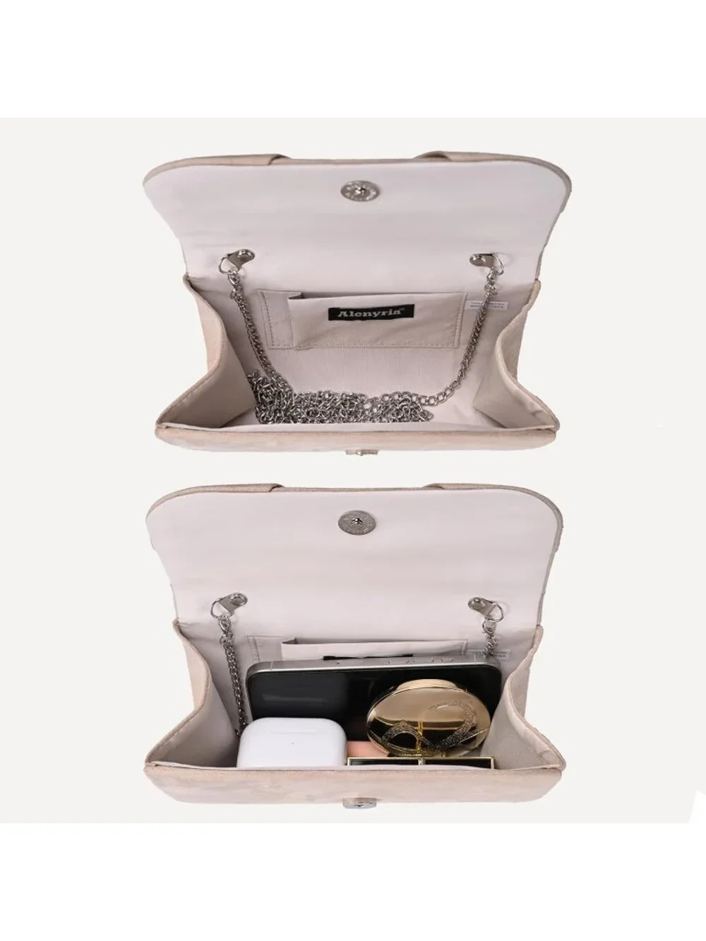 Women's Nude Faux Suede Pleated Bow Clutch Purse For With Strap Evening Bag